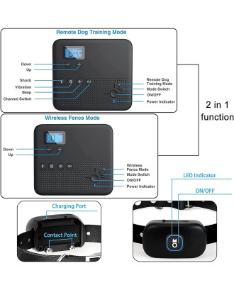 2 In 1 Electric Pet Fence with two Dog Training rechargeable Collars